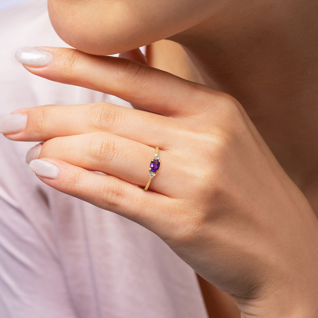 ビズー公式】アメジスト オーバルカット ダイヤモンド K18(18金