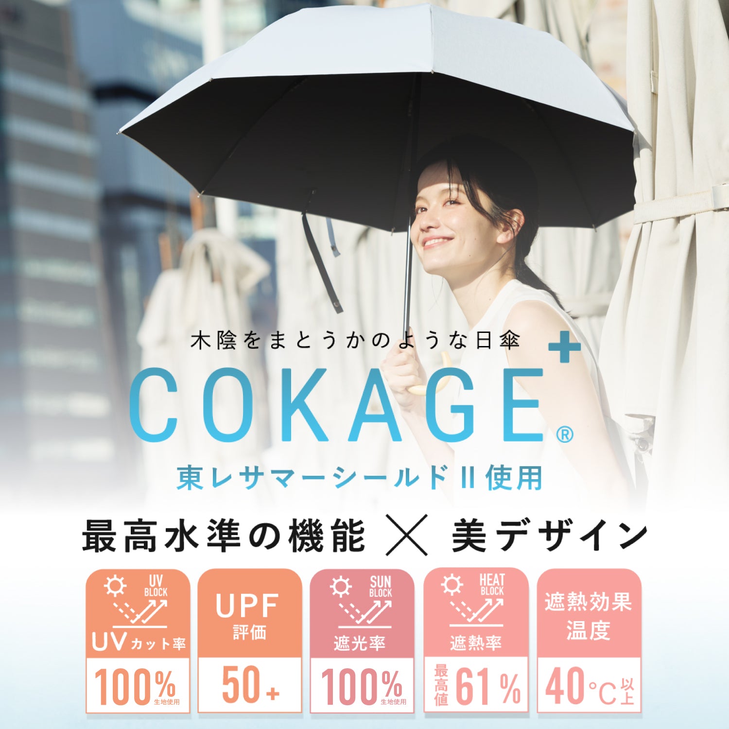 東レ サマーシールドを使用した3段折りたたみ傘「COKAGE+」遮熱遮光の