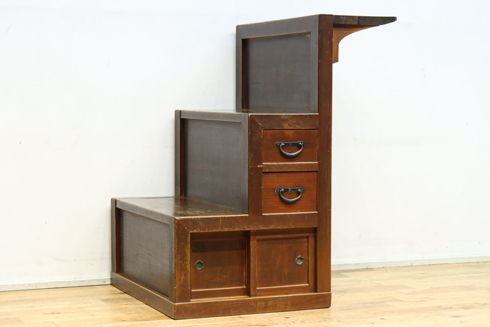 階段箪笥 ケヤキ材 美品 九杯引き出し 和家具・収納箪笥 階段箪笥