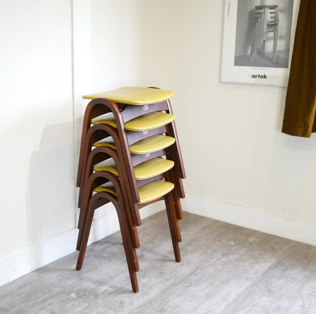 秋田木工 No.202 スタッキングスツール 剣持勇 名作 軽い 黄色 黄緑