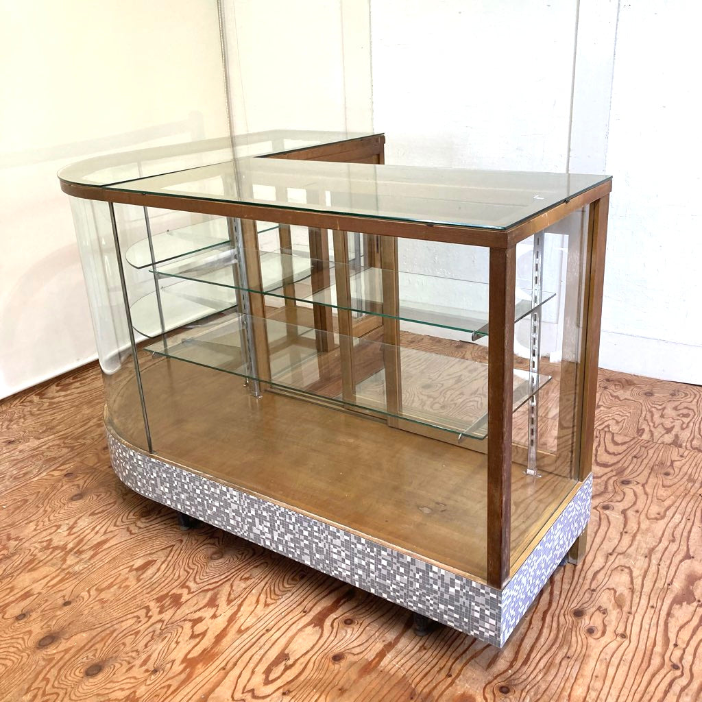 レトロなL字ガラスショーケース コーナーショーケース パンケース