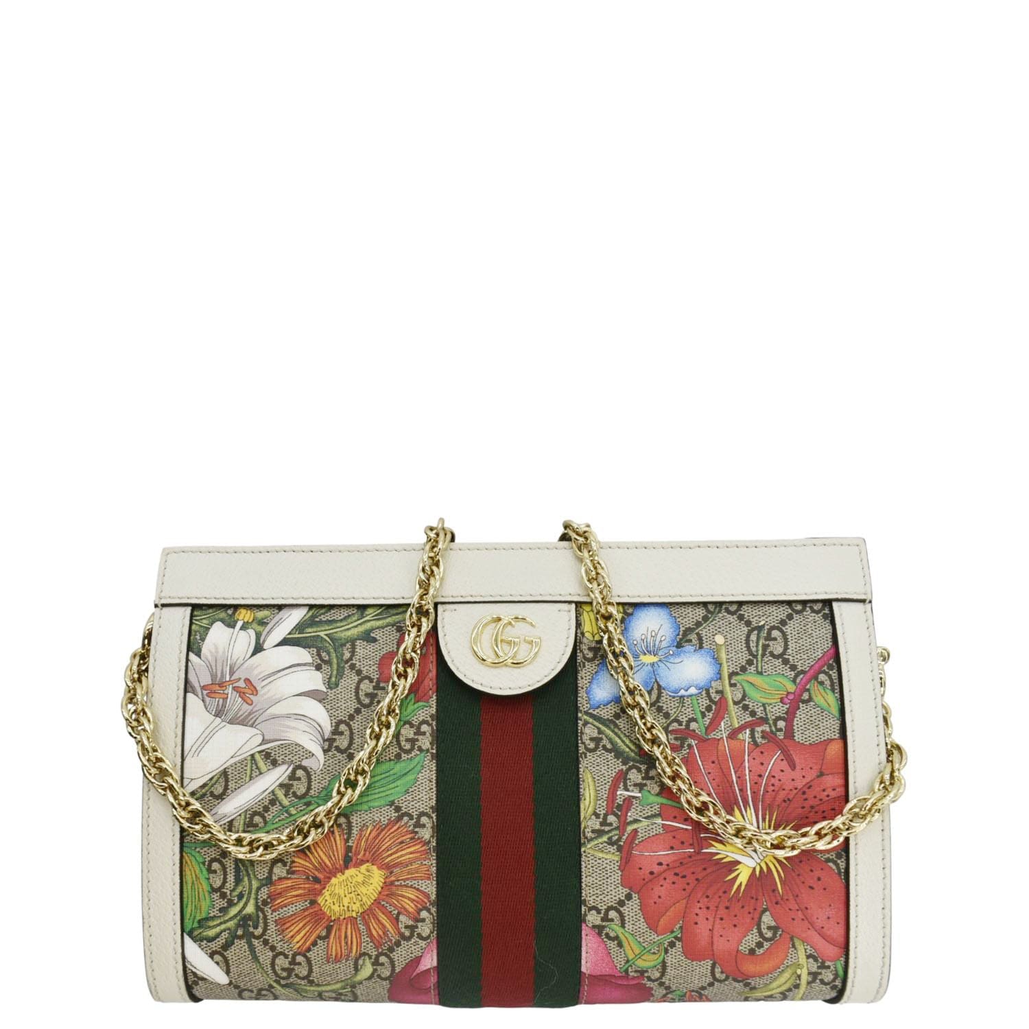 GUCCI Ophidia Web Small GG Floral Canvas Shoulder Bag Beige