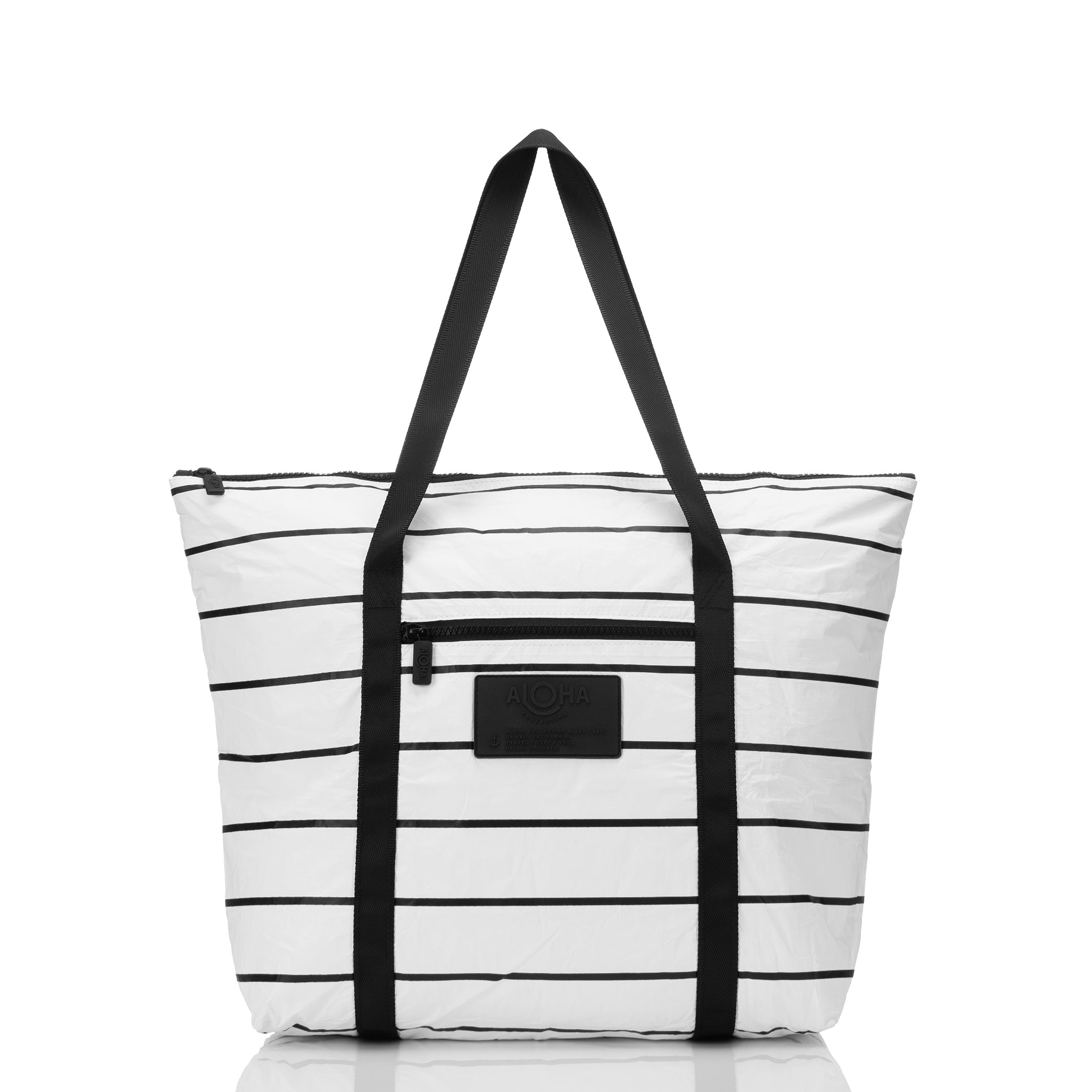 Shop Black on White Pinstripe Tote Bag with Zipper | ALOHA Collection