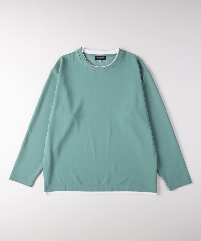 リップルフェイクレイヤードロングスリーブTシャツ(M ネイビー