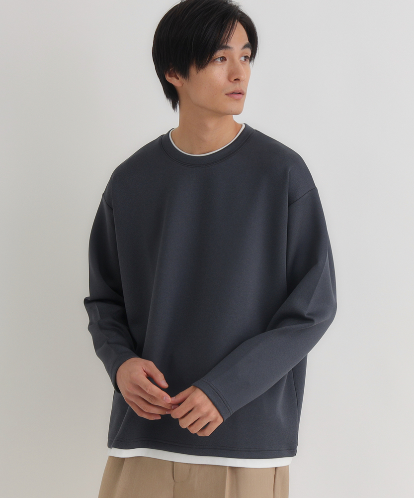 杢ダンボールフェイクレイヤードトップス(M ネイビー): トップス