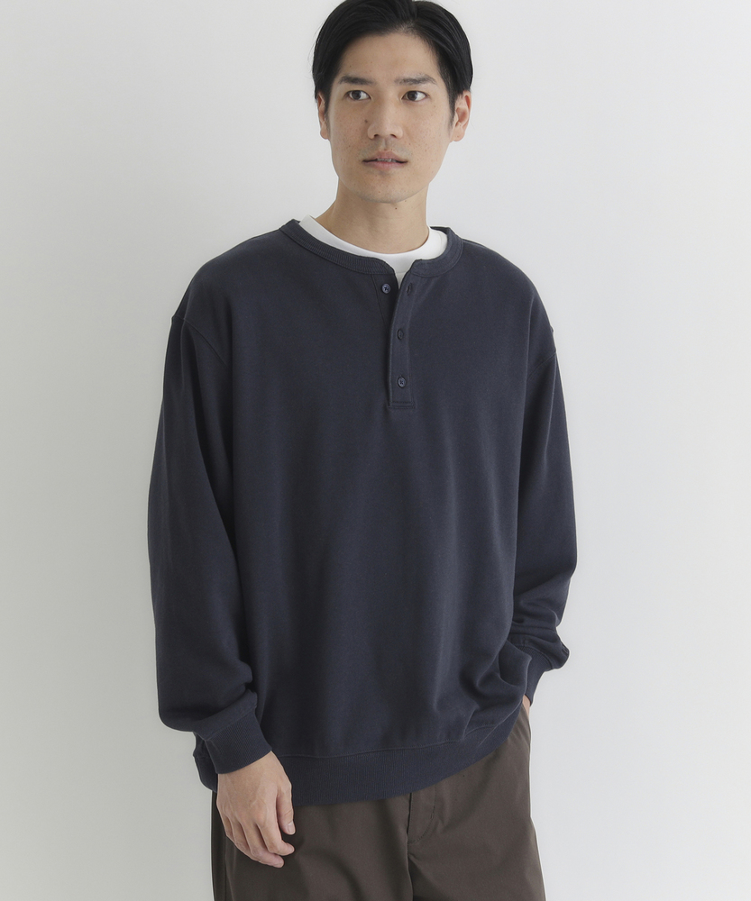 スウェットヘンリーネックプルオーバートレーナー(M ネイビー