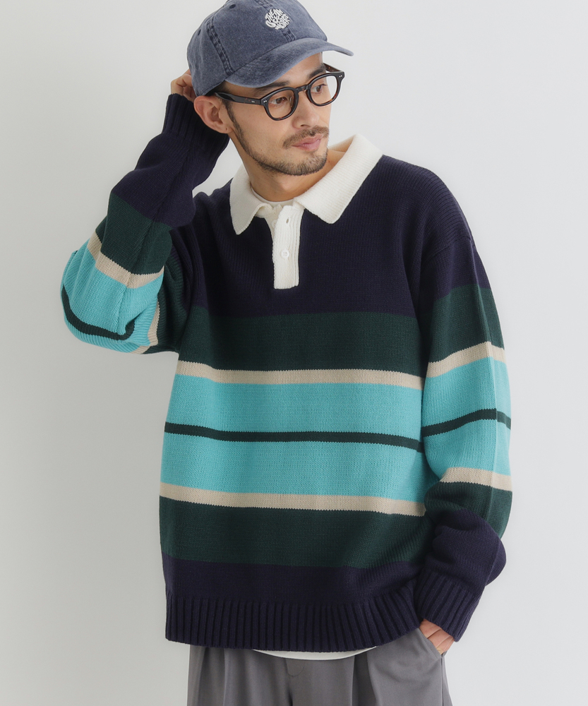 マルチボーダーポロ襟セーター(S ネイビー): トップス｜Right-on公式
