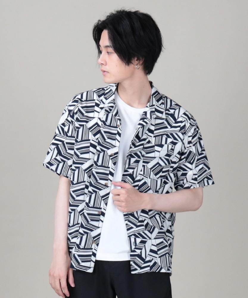 幾何学柄シャツ メンズ(M ネイビー): トップス｜Right-on公式
