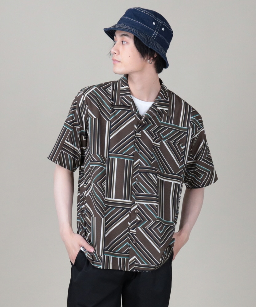 幾何学柄シャツ メンズ(M ネイビー): トップス｜Right-on公式