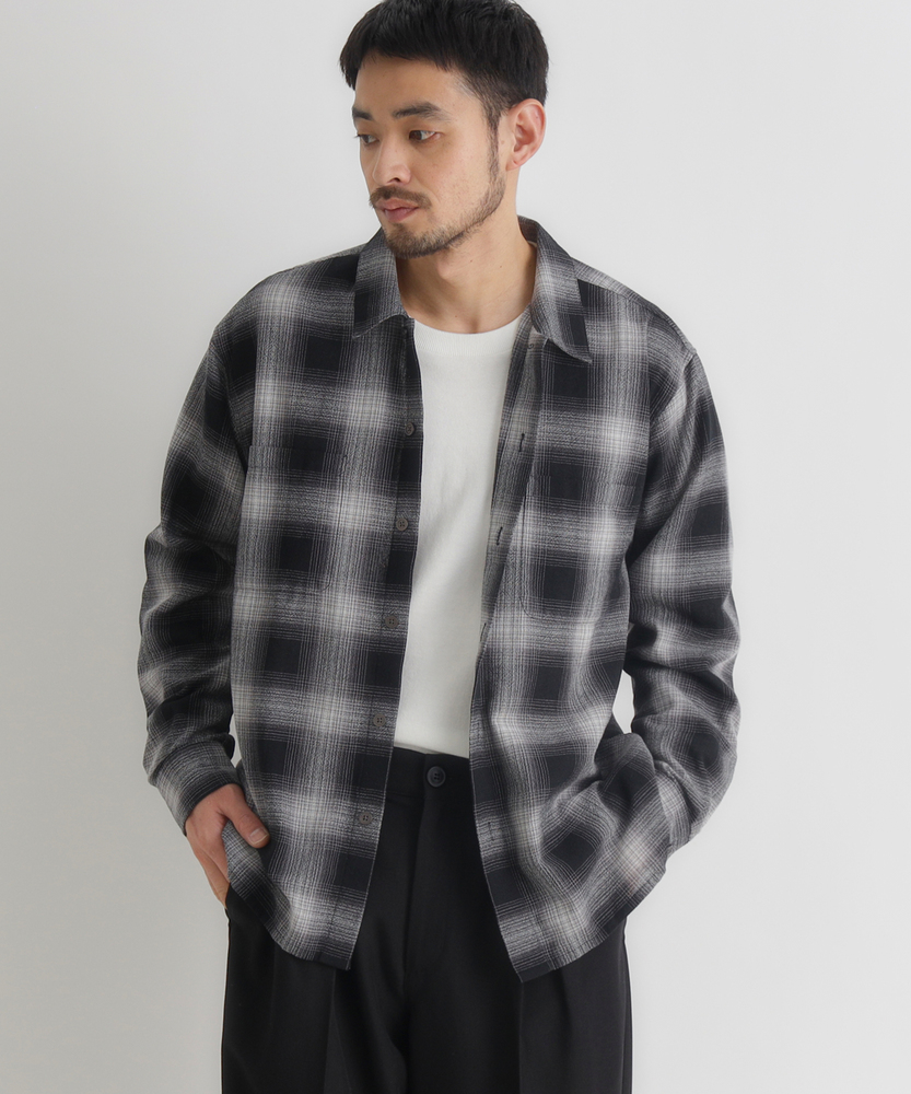 オンブレチェック長袖シャツ(S ブルー): トップス｜Right-on公式