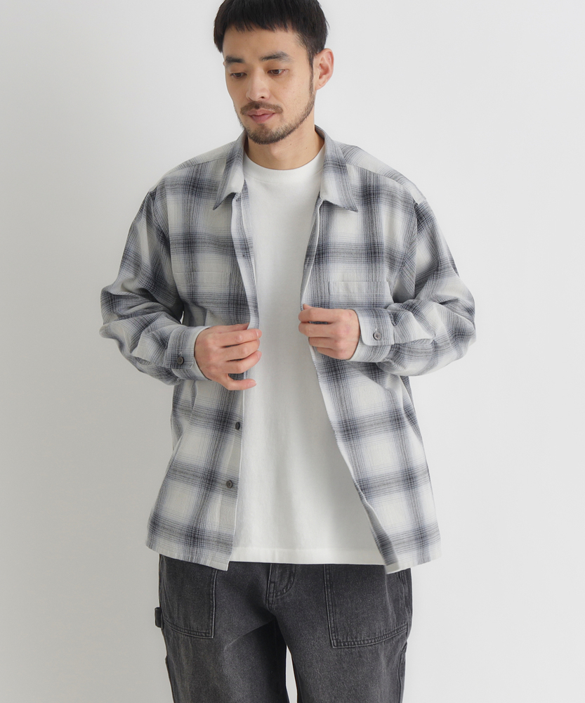 オンブレチェック長袖シャツ(S ブルー): トップス｜Right-on公式