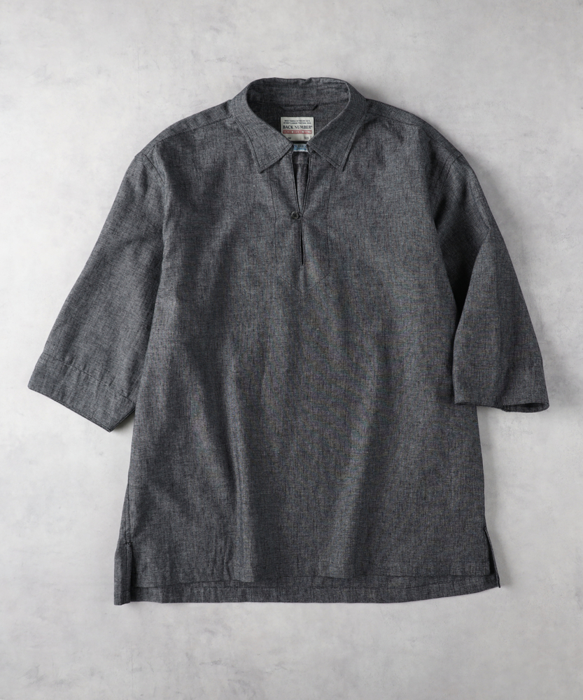 COOL MAX」麻混スキッパー七分シャツ(S ベージュ): トップス｜Right-on