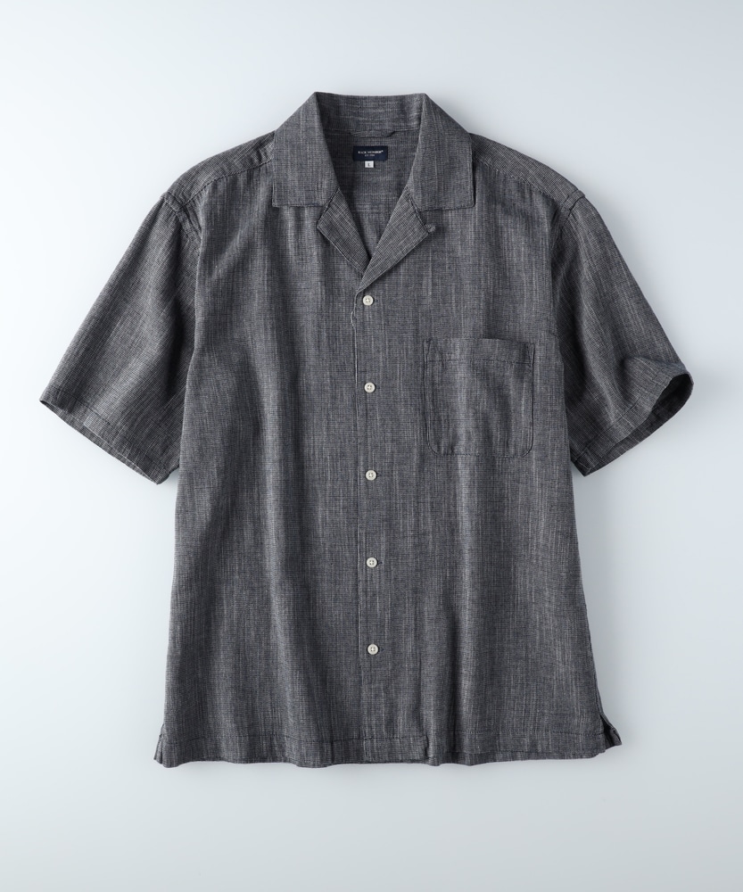 綿麻ヘリンボーン半袖開襟シャツ(S ネイビー): トップス｜Right-on公式