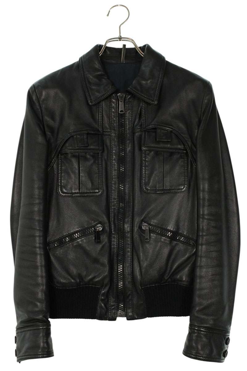 Stud homme L字-ZIP レザー ジャケット ブルゾン ライダース Stud