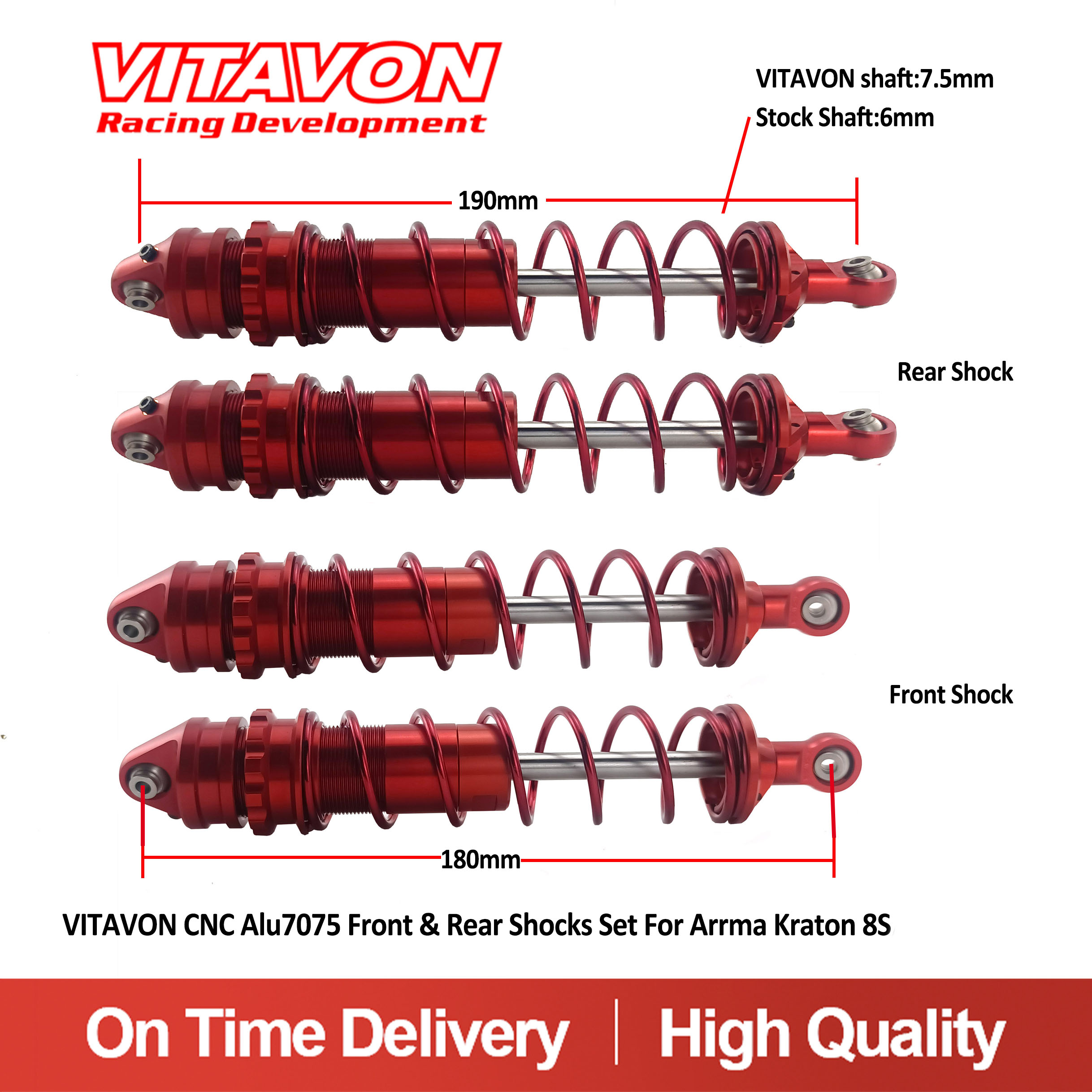 VitavonVITAVON CNC Alu7075 Front & Rear Shocks Set For Arrma