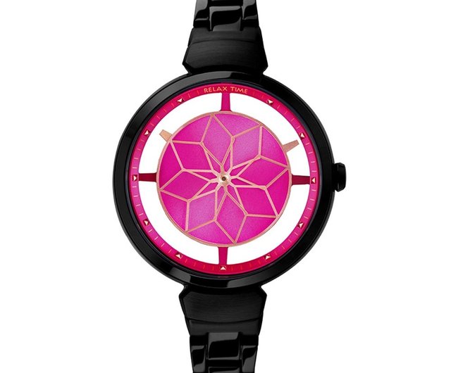 台湾 RELAX TIMEアニュアルウォッチブルームシリーズブラック×ピンク