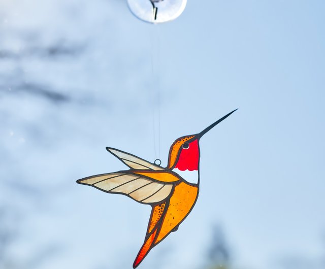 送料無料】ウクライナ Hummingbird suncatcher stained glass, window