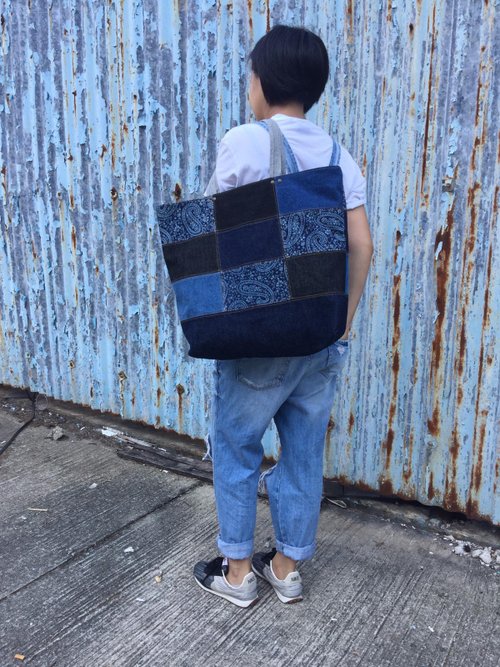香港 Denim Patchwork Tote Bag Set デニムパッチワークトートバッグ