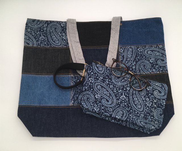 香港 Denim Patchwork Tote Bag Set デニムパッチワークトートバッグ