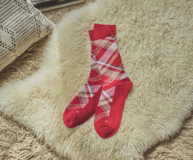 台湾 タータン チェック スコットランド チェック柄の紳士ソックス
