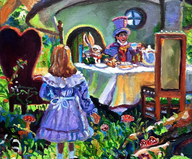 送料無料】ロシア 不思議の国のアリス 絵画 オリジナル アート 油絵 壁