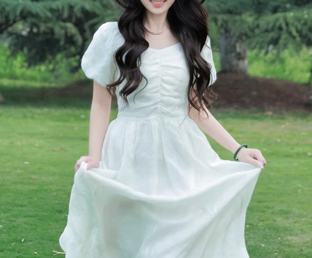 ホワイトスイートティー フレンチレトロパフスリーブワンピース