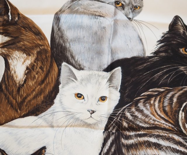 HERMES エルメス LES CHATS キャット 猫 スカーフ シルク ヴィンテージ