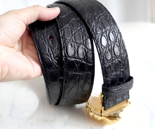 5%OFF】香港 新品 VERSACE イタリア製 ブラック ゴールドバックル