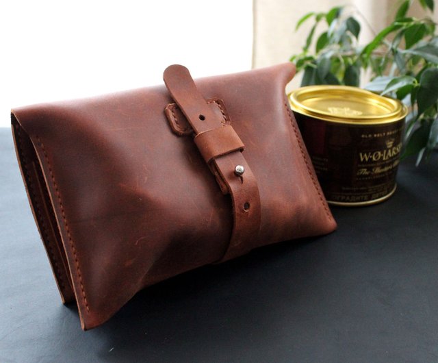 ベラルーシ 手作りレザーパイプポーチ 名入れ可能 パイプロール タバコ