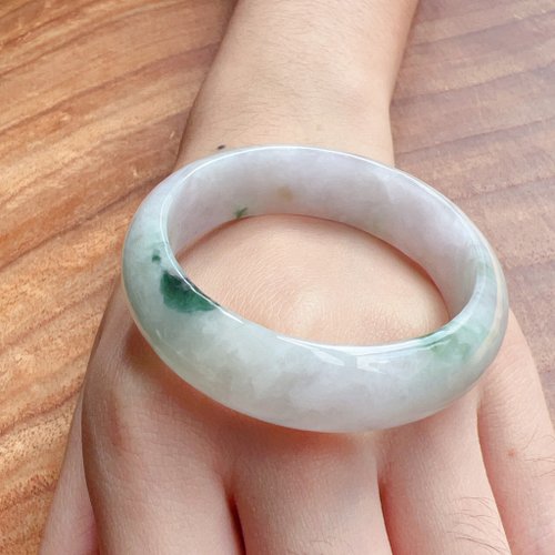 グリーンフローラルジェダイトバングル | 13号 | 天然ミャンマー翡翠A