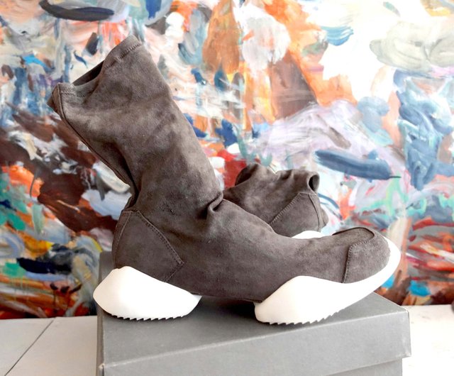 10%OFF】香港 Rick Owens X Adidas ブラウン レザー ソックス ブーツ