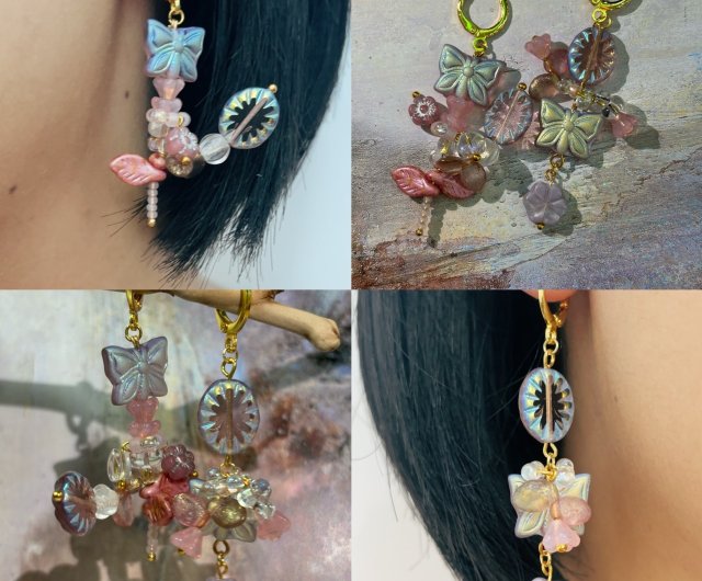 ハンドメイドピアス、フラワーピアス、チェコビーズ、オリジナルピアス