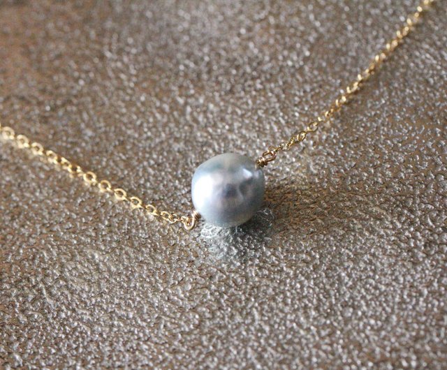 あこやバロックパール 一粒ネックレス ナチュラルグレー 14Kgf LIKE A
