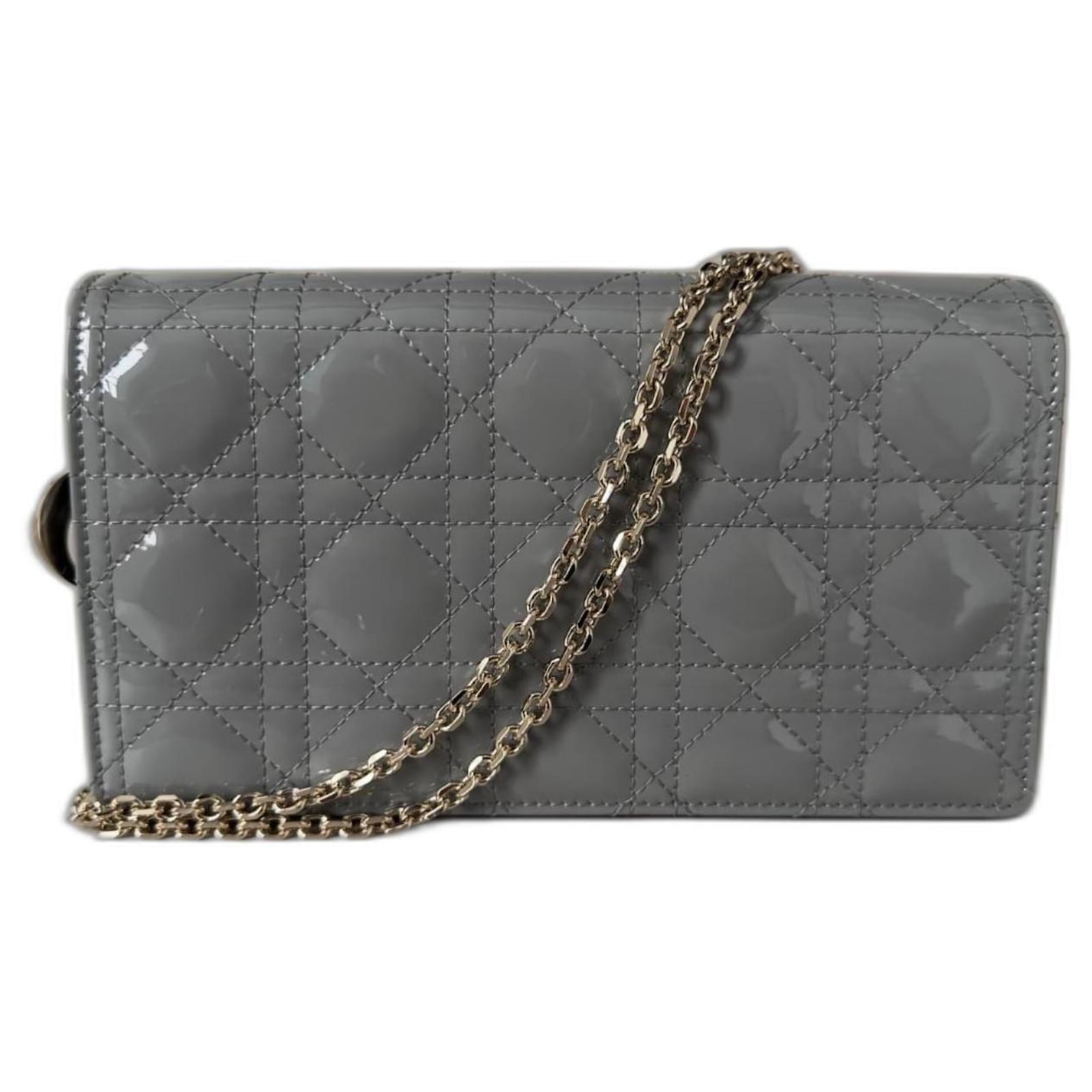 Christian Dior Lady Dior clutch bag in stone gray patent leather