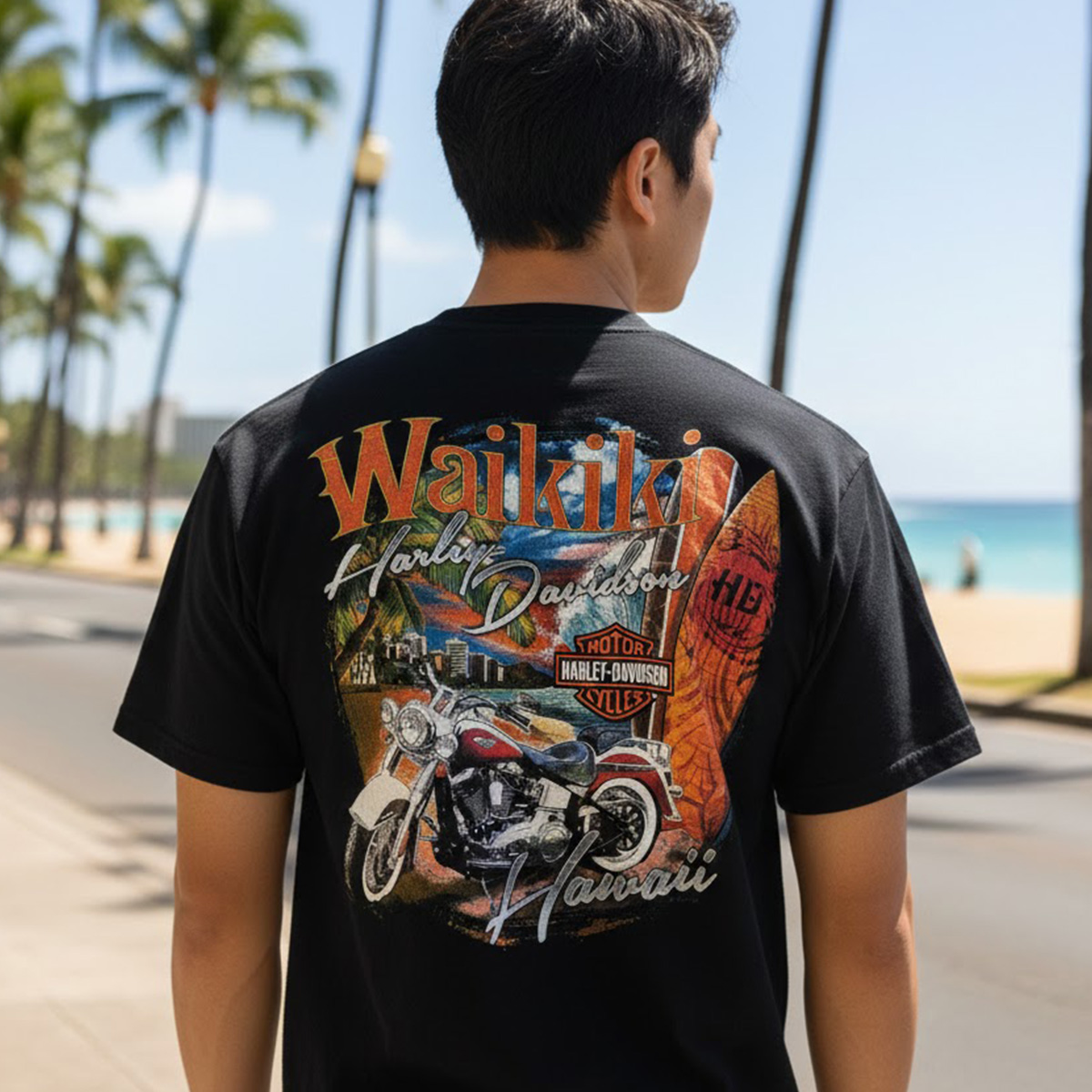 Waikiki Coastline Harley-Davidson T-shirt