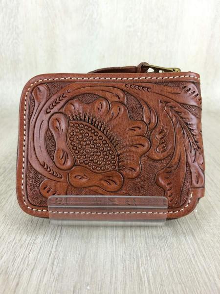 RRL(ダブルアールエル) / 2つ折り財布/レザー/BRW/カービング/ブラウン