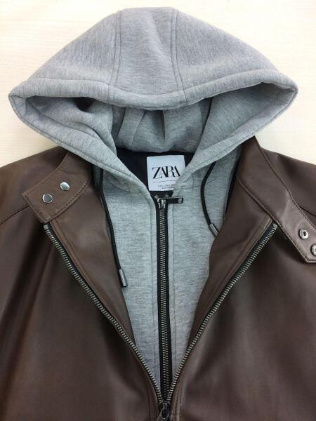 ZARA MAN(ザラマン) / 19SS/コントラストフード付きレザージャケット/L