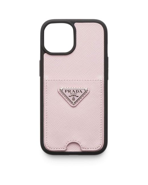 Prada Saffiano Leather Iphone 15 Case in Pink | Lyst Canada