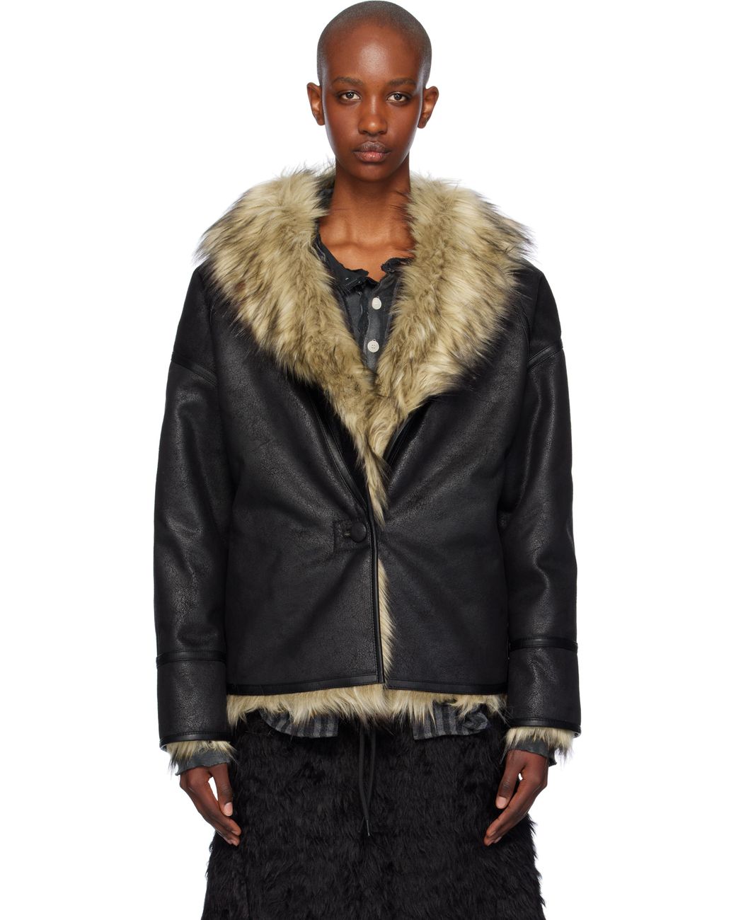 OPEN YY Reversible Faux-Fur Faux-Leather Jacket in Black | Lyst