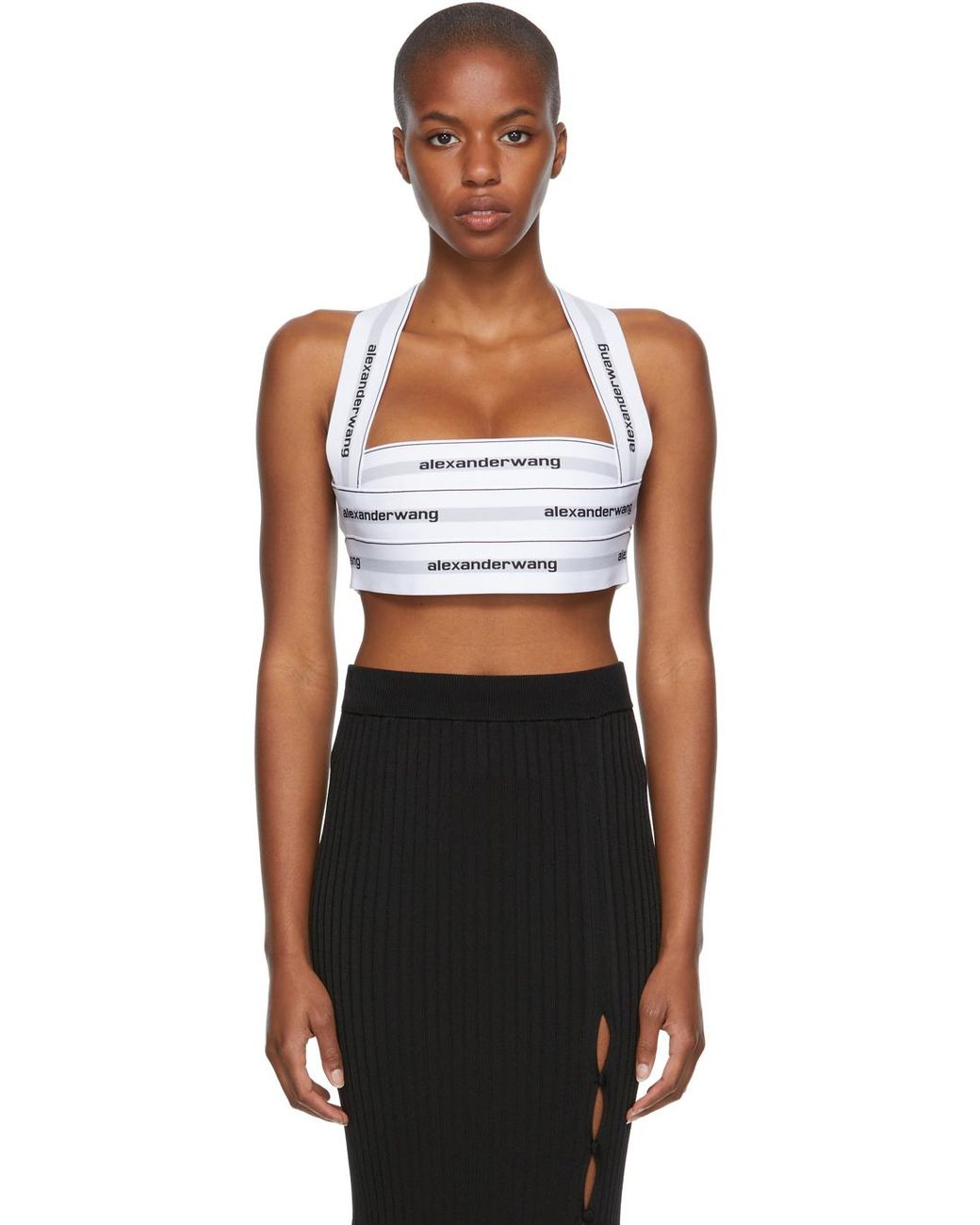 Alexander Wang Logo Elastic Bikini Halter Top in White | Lyst