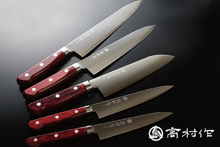 高村作】鍔付スーパーゴールド ワインレッド柄 牛刀 210mm | 福井県