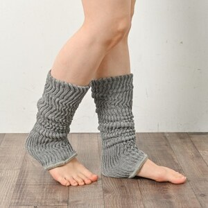日本製 オーガニックコットン 内側シルク レッグウォーマー グレー