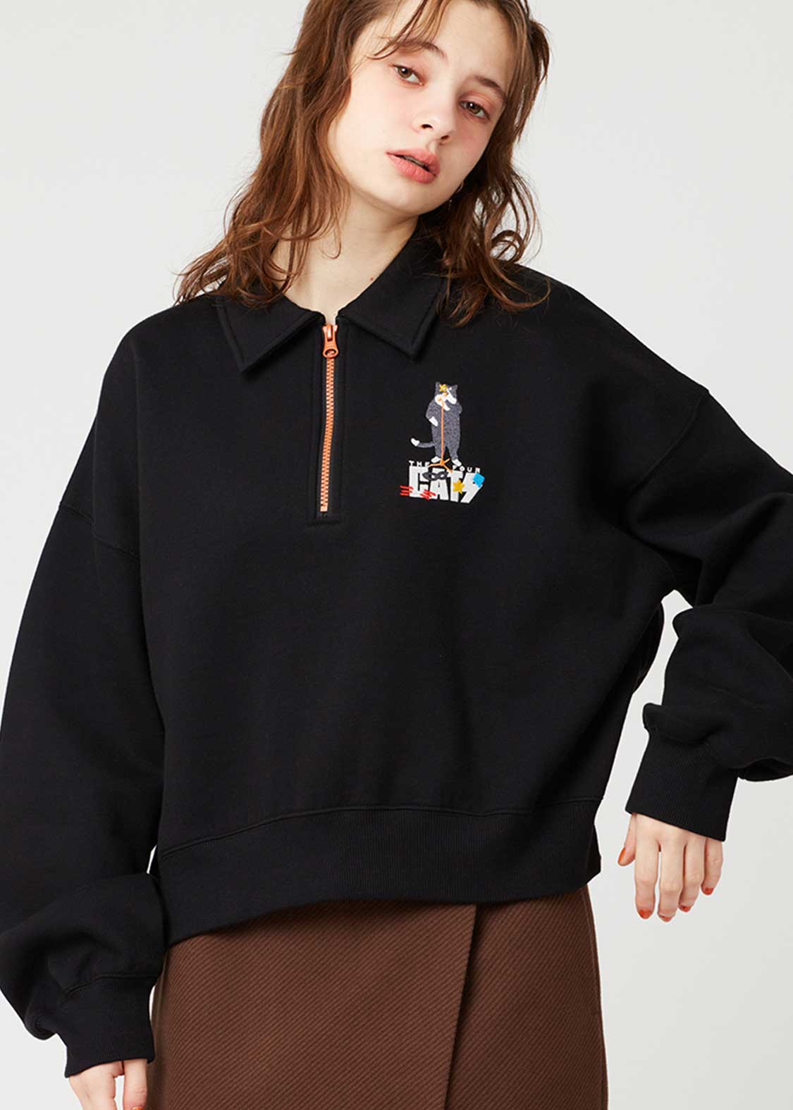 ザ フォーキャッツ タッキー｜裏起毛クロップドハーフジップスウェット