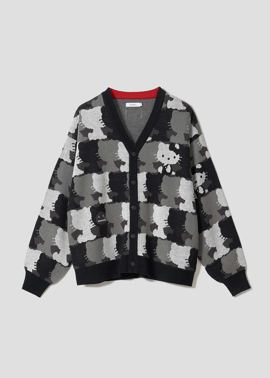 キティ シルエットパターン｜ジャカードVネックカーディガン｜ユニ