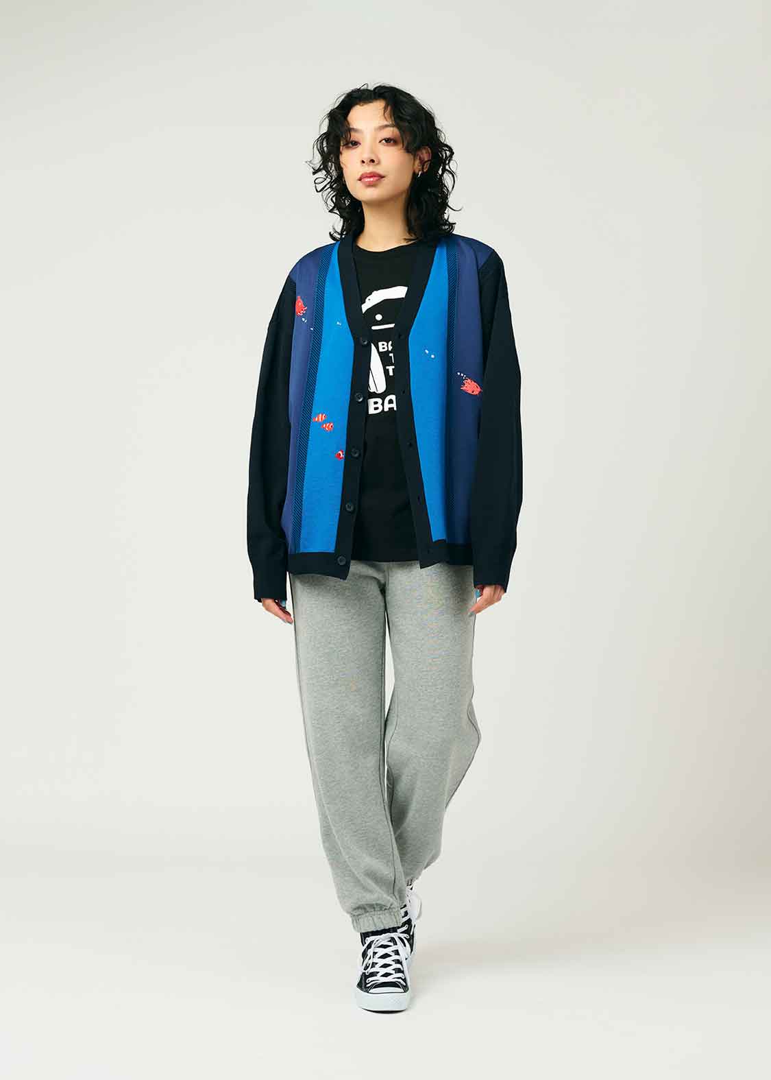 メンダコ｜メッシュストライプニットカーディガン｜ユニセックス