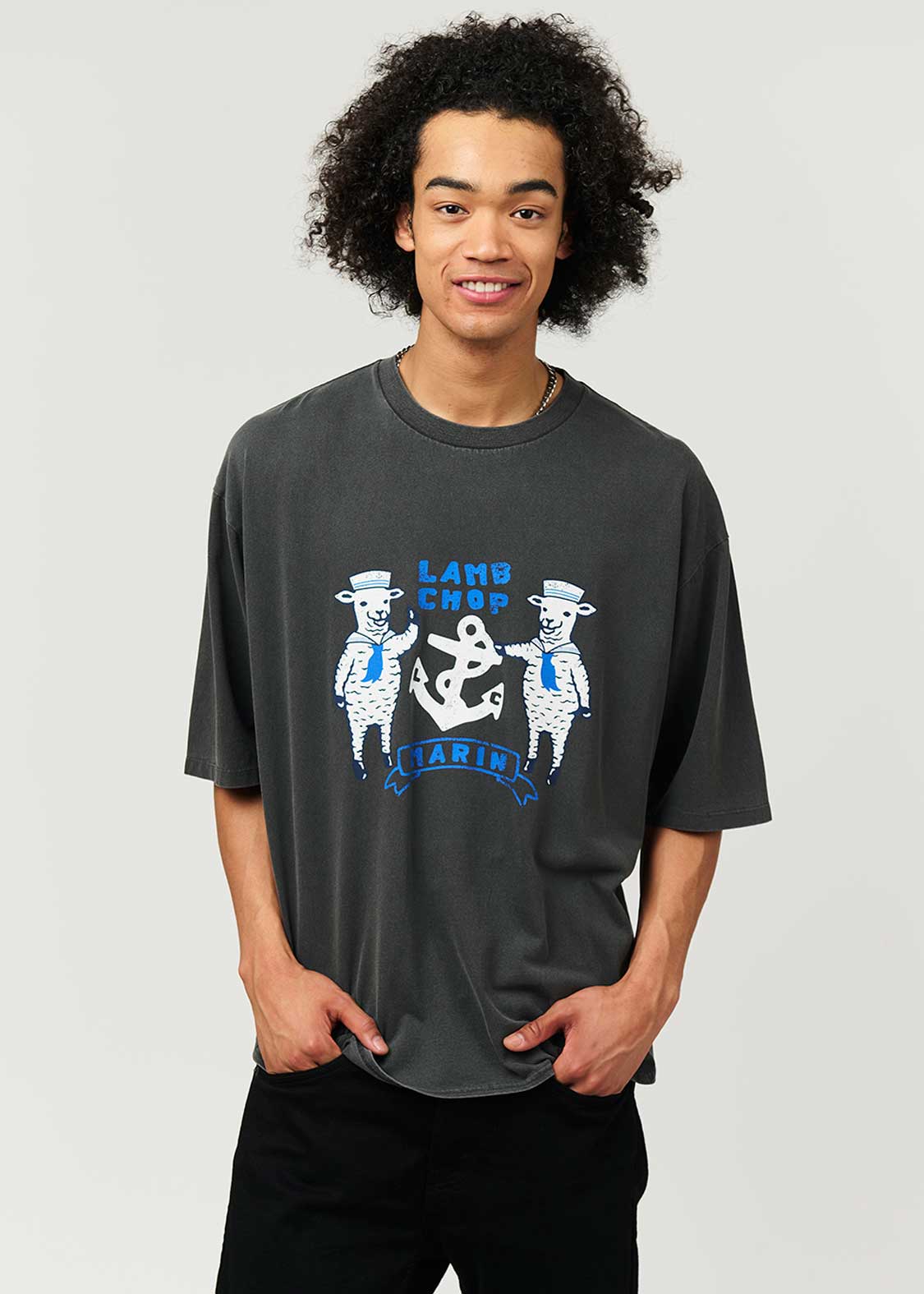ラムチョップマリン｜ビッグシルエットピグメントTシャツ｜ユニ