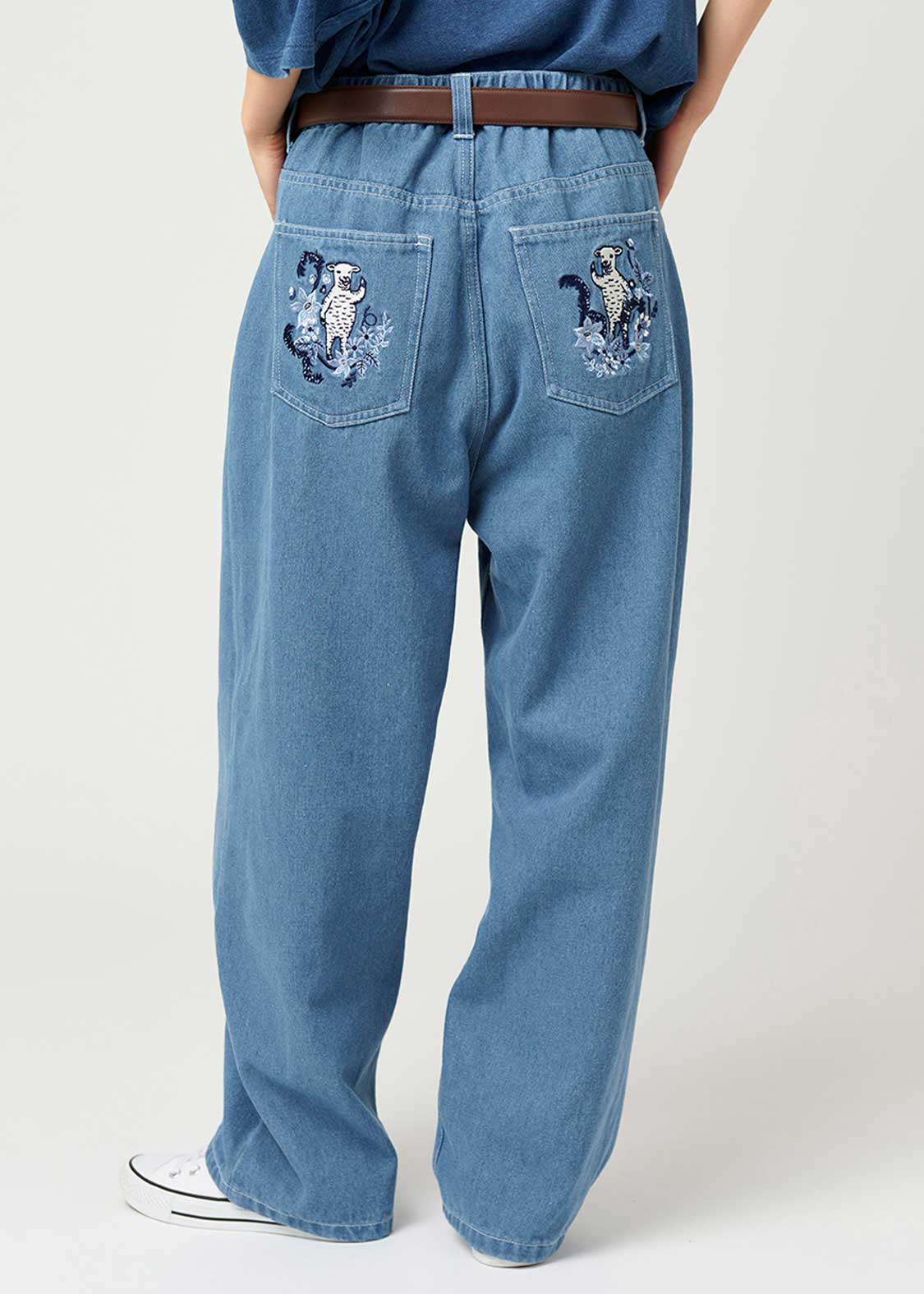 フラワーカンフーラムチョップ｜ルーズフィットデニムパンツ｜ユニ