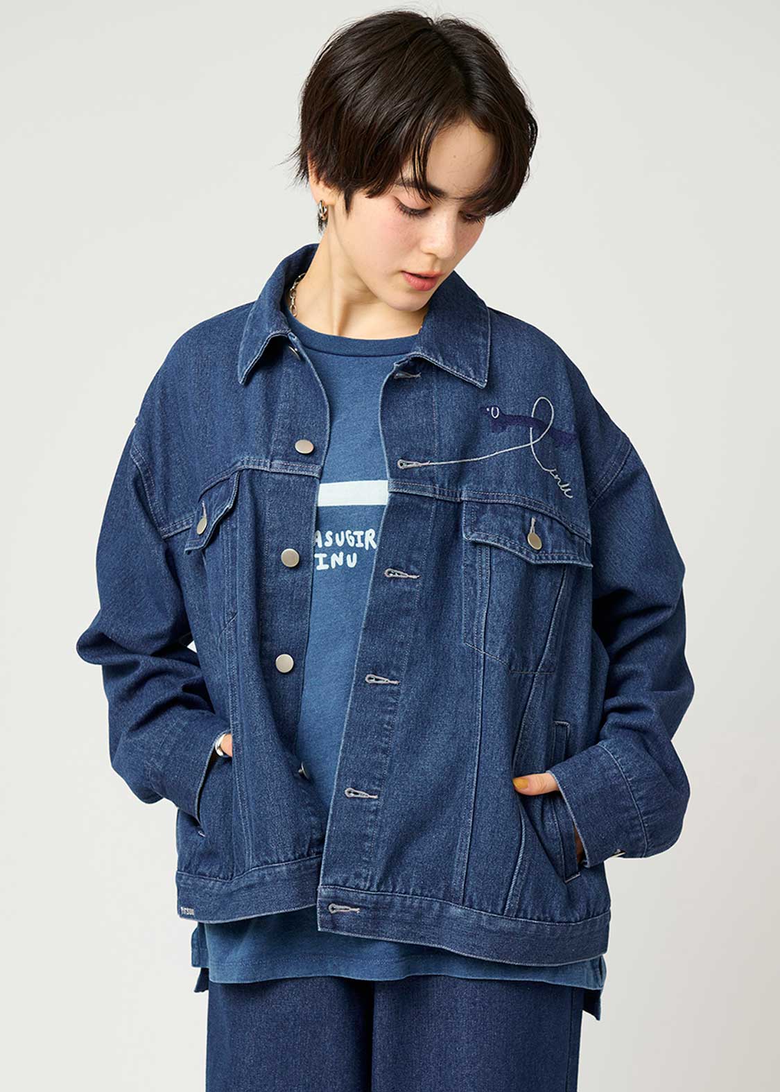 ナガスギルイヌ｜デニムジャケット｜ユニセックス｜グラニフ(graniph