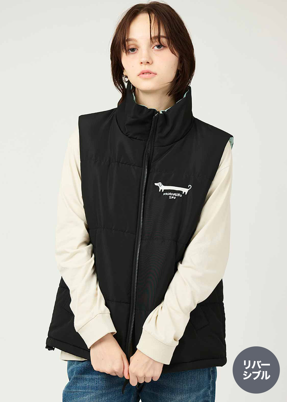 ナガスギルイヌ｜リバーシブルパデッドベスト｜ユニセックス｜グラニフ