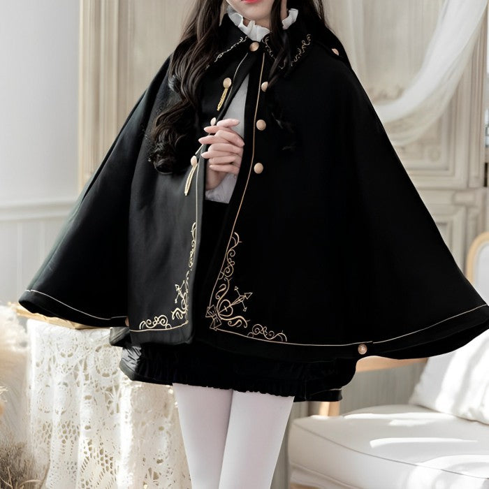刺繍入ダブテールウールマント◇マント ゴシック系 S、M、L – CIELOHUK